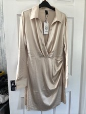 LADIES - Long Sleeve Satin V Neck Dress - CIDER - Size L - BX134