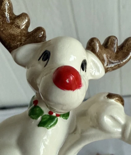 Vintage Fitz & Floyd Christmas Reindeer Napkin Ring Set Of 8 - Picture 9 of 20