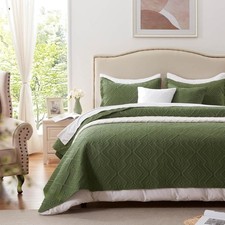 Quilt Set King Size 3 Pieces, Lightweight Olive Green Bedspread-98''x106'', S...