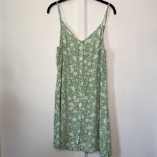 American Eagle Aerie Sage Green Daisy Floral Button up Mini Dress Size Large 