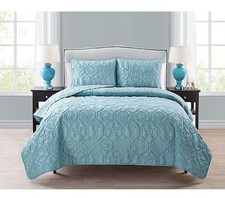 Quilt Set Queen Blue Coastal Sea Horse Shell Starfish Sham 3 Piece Bedding Cover
