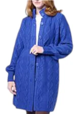 Antthony Women's Chunky Cable Knit Turtleneck Sweater Coat Royal Blue