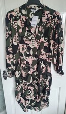 NWT - NEXT - Green, Pink Mix, Long Sleeve, Belted Dress Size 16 Petite