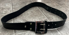 Men's Leather Black Belt w Chrome Buckle 47iLength Unused Excellent Cond.