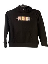 NEW PUMA Youth Sz 7/8 Fleece Hoodie, Black, Pastel Puma Logo