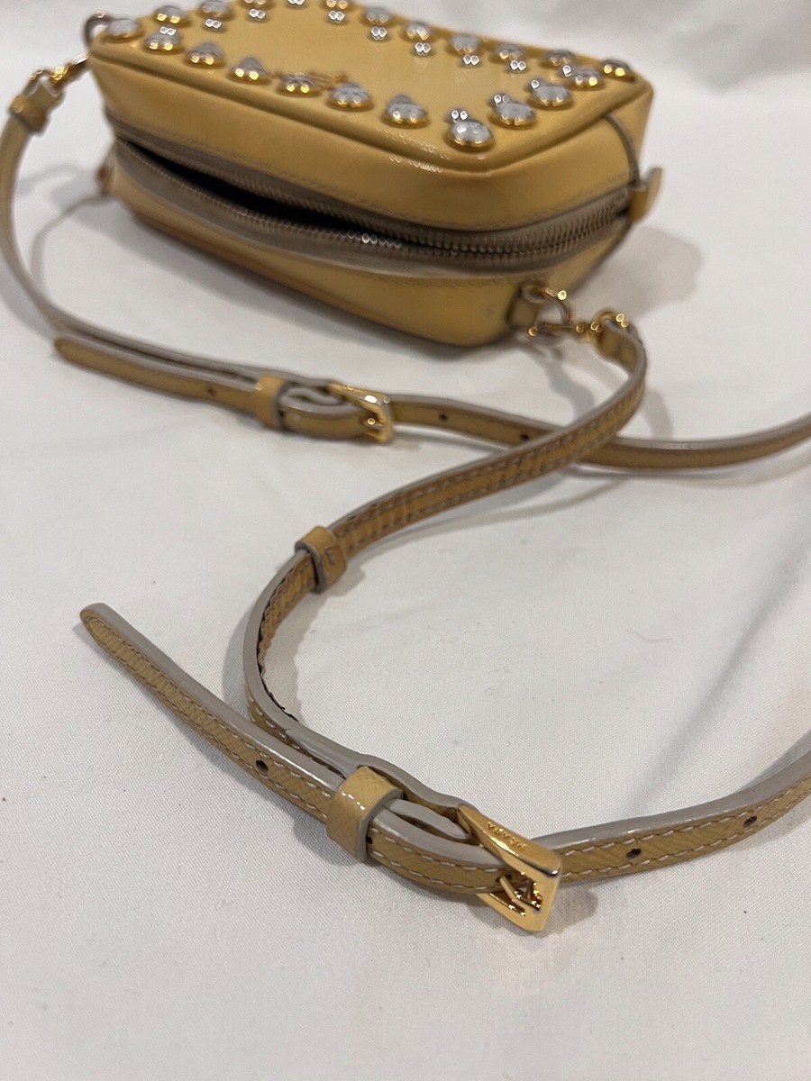 PRADA Borchie Crystal Studded Yellow Leather Camara Bag PRADA Borchie Crystal Studded Yellow Leather Camara Bag