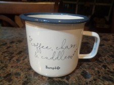 MUG Coffee Chaos  Cuddles hearts white country blue Enamel Metal cup BumpLife