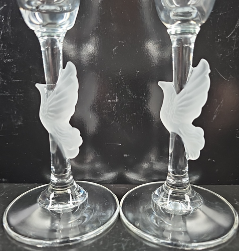 2) Gorham Amore Dove Fluted Champagne Glass Set Elegant Clear Frost Stemware Lot - Picture 12 of 24