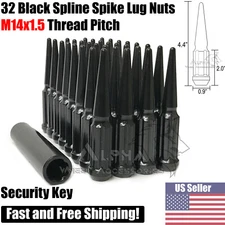 32 Black Spline Spike Lug Nuts 14x1.5 For Chevy GMC Silverado Sierra 2500 3500