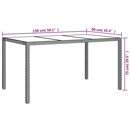 Homgoday Garden Table 150x90x75 Tempered Glass and Poly Rattan Beige, G5C5 - Picture 6 of 6
