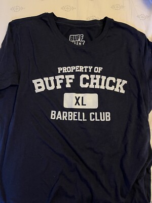 Buff Chick Supplements Barbell Club Shirt Large Womens Blue Powerlifting Olympic