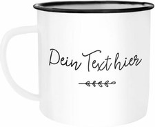 Emaille-Tasse Wunschtext selbst gestalten mit eigenem Text personalisierte