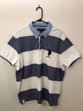 US Polo embroidered shirt short sleeve strip men XXL White Blue Preppy Big Horse