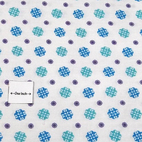 36" W Vintage Cotton Fabric, Floral in Aqua Blue & Purple on White, 29" Long - Picture 2 of 3