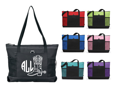 BOOTS MONOGRAM NAME GEMLINE ZIPPERED TOTE PURSE TRAVEL OVERNIGHT SPORTS GYM BAG