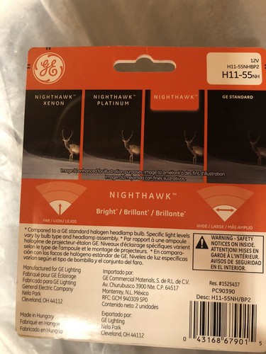 Lot#5076 - NEW 2-PACK H11 Long Life Halogen Auto Bulb Lamps 12V 55W LL NIGHTHAWK - Picture 2 of 2