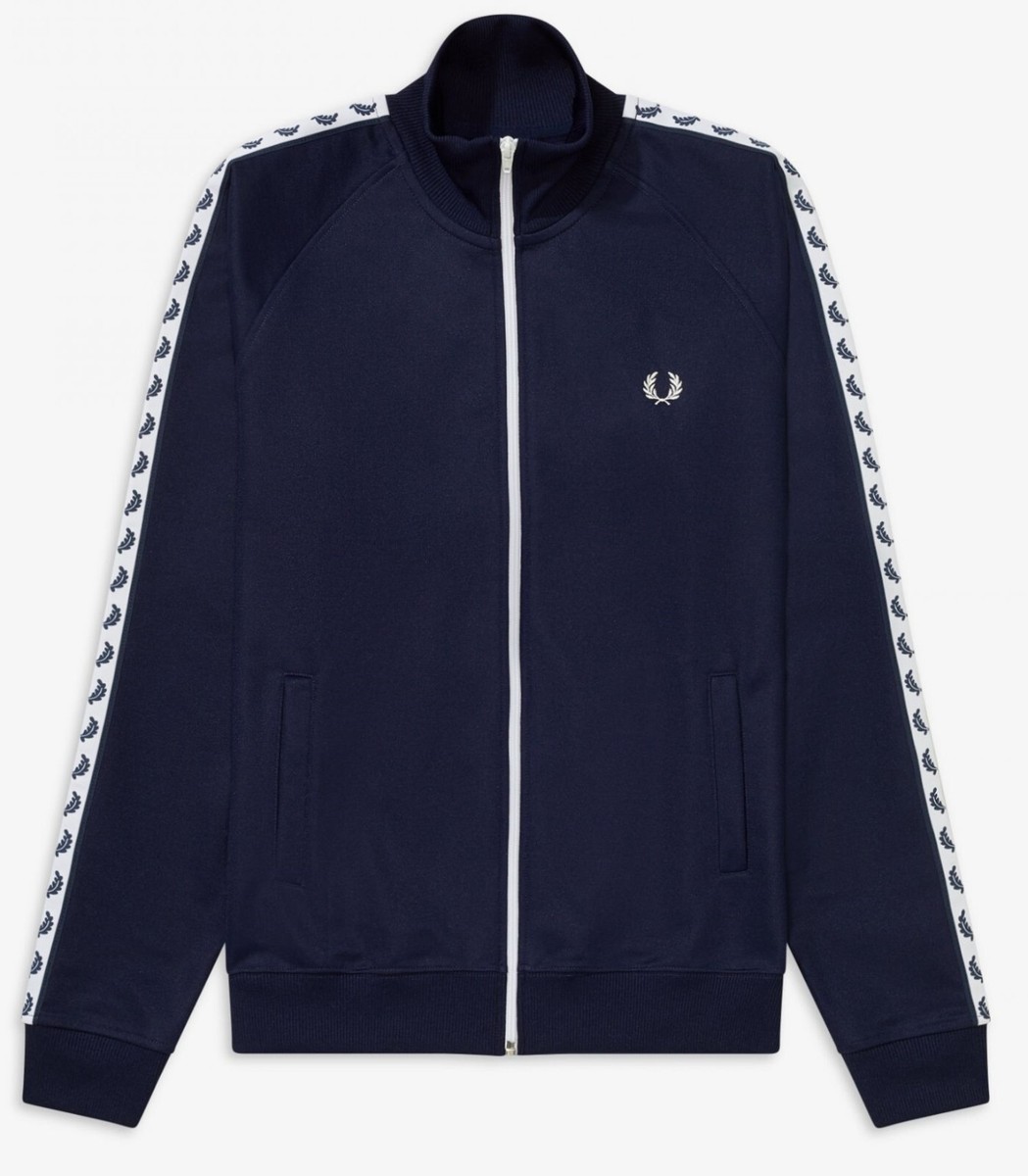 FRED PERRY TAPED TRACK JACKET CARBON BLUE FULL ZIP J6231 885 NEW
