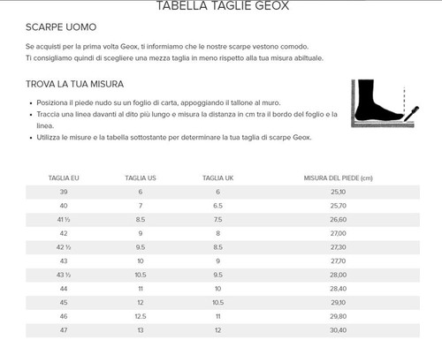 guida alle taglie geox