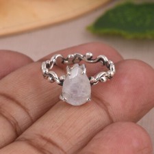Pear Shape Moonstone Wave Band Ring Engagement Sterling Silver Rings For Her