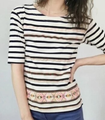 J CREW $98 Stitchwork Embroidered Aztec Print Striped Cotton Top XL NEW ...
