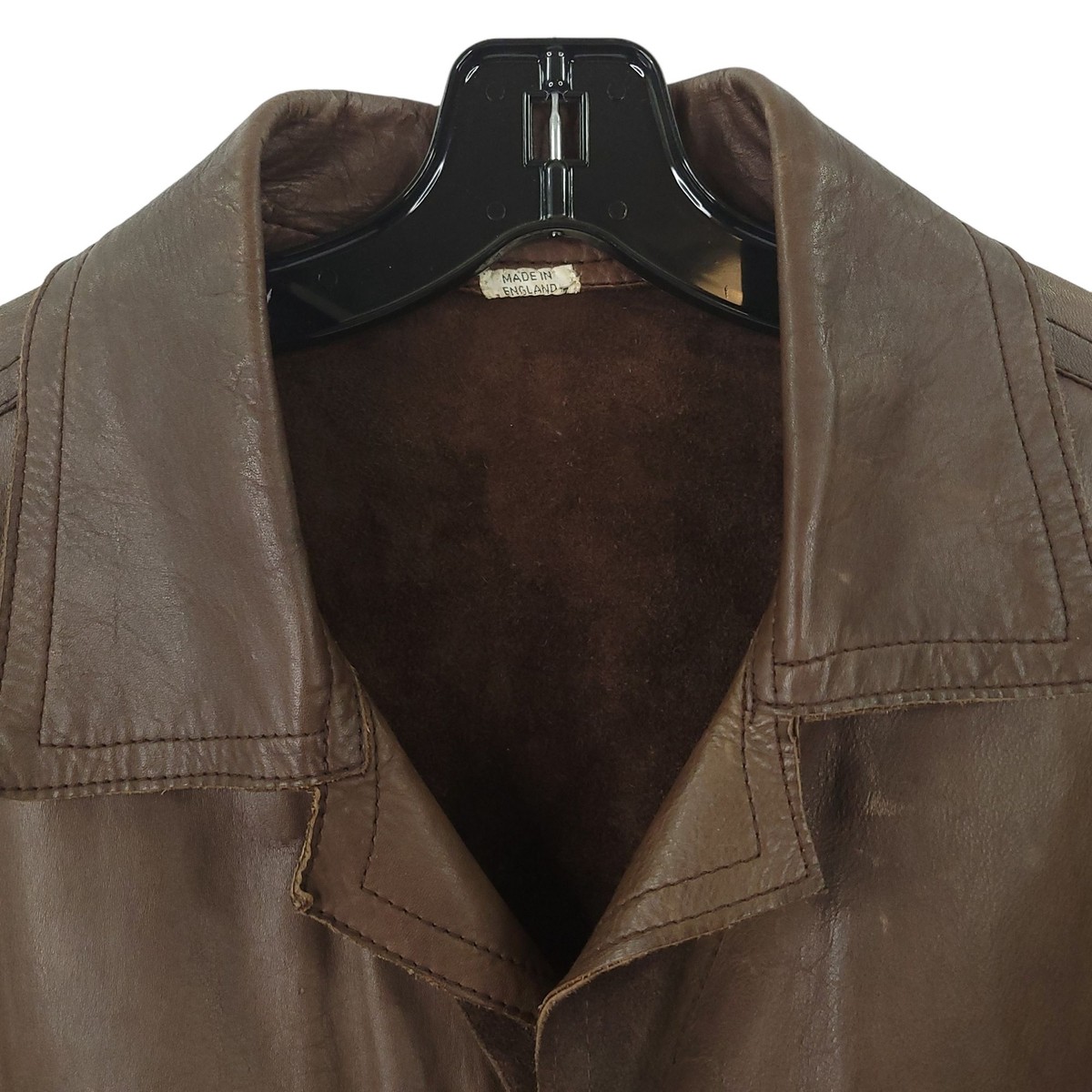 Vintage Brown Leather Snap Front Jacket Men L Made in England Flap