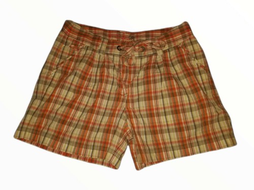 Tommy Bahama Zip Up, Tie Waist Orange Plaid Shorts Women's SZ 6 100% Cotton