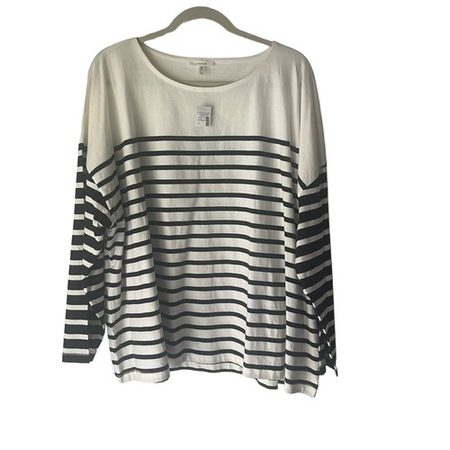 Maurices NWT Women's Plus Size 3X Black White Striped Henley Round Neck Top