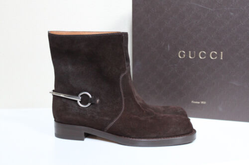 New sz 6.5 / 36.5 GUCCI Brown Suede Horsebit Ankle Riding Boot Shoes