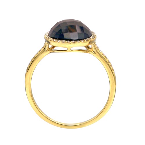 14K GELBGOLD DIAMANT SCHACHBRETT RAUCHTOPAS HALO COCKTAIL VERLOBUNGSRING - Bild 2 von 3