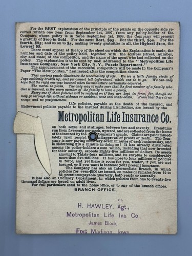 1897 Met Life INSURANCE Lost Japanese GLOBE MECHANICAL Advertising TRADE CARD - Picture 3 of 7