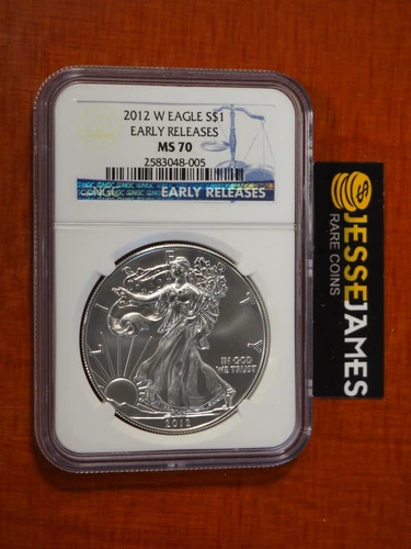 2012 W BURNISHED SILVER EAGLE NGC MS70 EARLY RELEASES BLUE LABEL