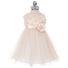 CHAMPAGNE Baby Girl Sleeveless Soft Rosette Bodice Tulle Skirt Dress Size M