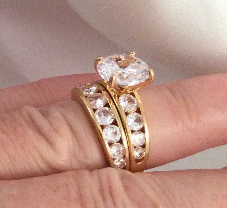 Joyería de colección anillo de oro conjunto doble zafiros blancos joyería antigua decorativa Foto 3 de 4