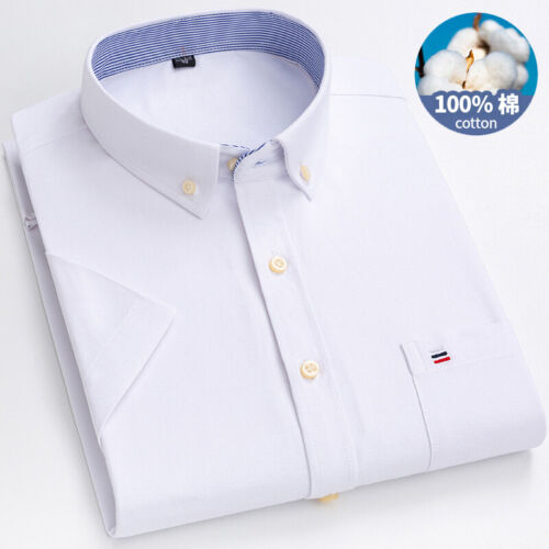 Men's Oxford Shirts Short Sleeves Formal Business Cotton Casual Dress Shirts Top - Picture 4 of 18