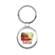Tlaxcala Mexico : Gift Round Keychain Distressed Flag Vintage Mexican Expat