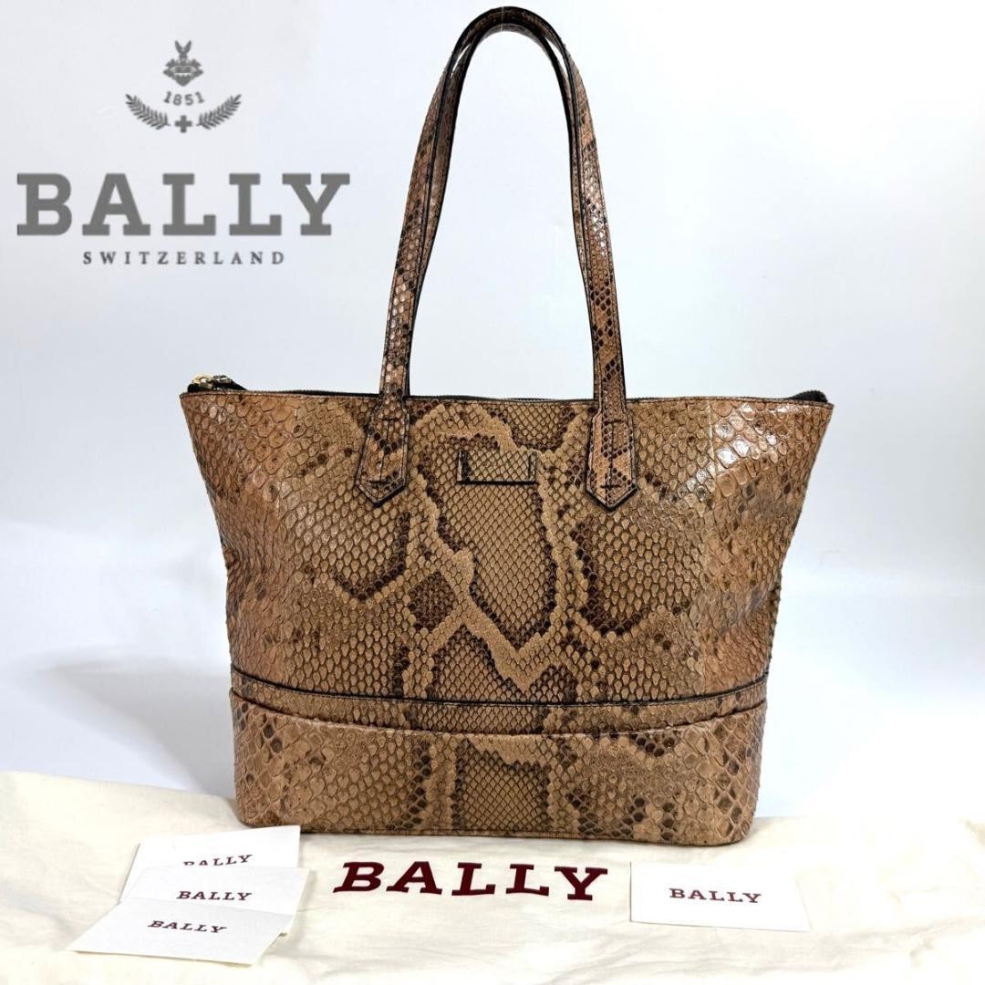 BALLY Python Leather Handbag Tote Brown 25cm Exot… - image 1