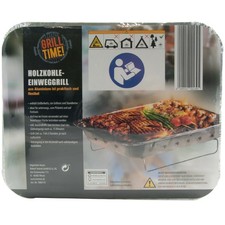 Holzkohle Einweggrill 1 x 1 Stück aus Aluminium mit Kohle & Anzünder Grill