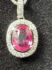 Rich Purple Pink RUBELLITE PENDANT NECKLACE. 0.925 Silver, 1.67 Carat Oval. SI