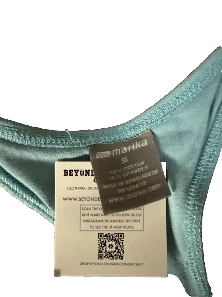 Marika 运动服背心 内置胸罩 瑜伽灯 Aqua 带心形口音 S 码 全新带标签 — 第 3/4 张图片