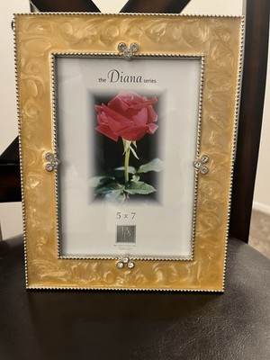 The Diana Series  5x7 Photo Frame Yellow Swirl Enamel  Rhinestones Wedding Decor