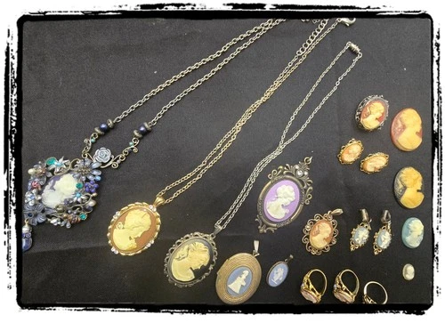 Vintage Cameos Brooch Pendant Earrings Rings Costume Jewelry Lot