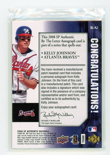 Auténtico Kelly Johnson 2008 SP por carta firmas AU Atlanta Braves - Imagen 2 de 2