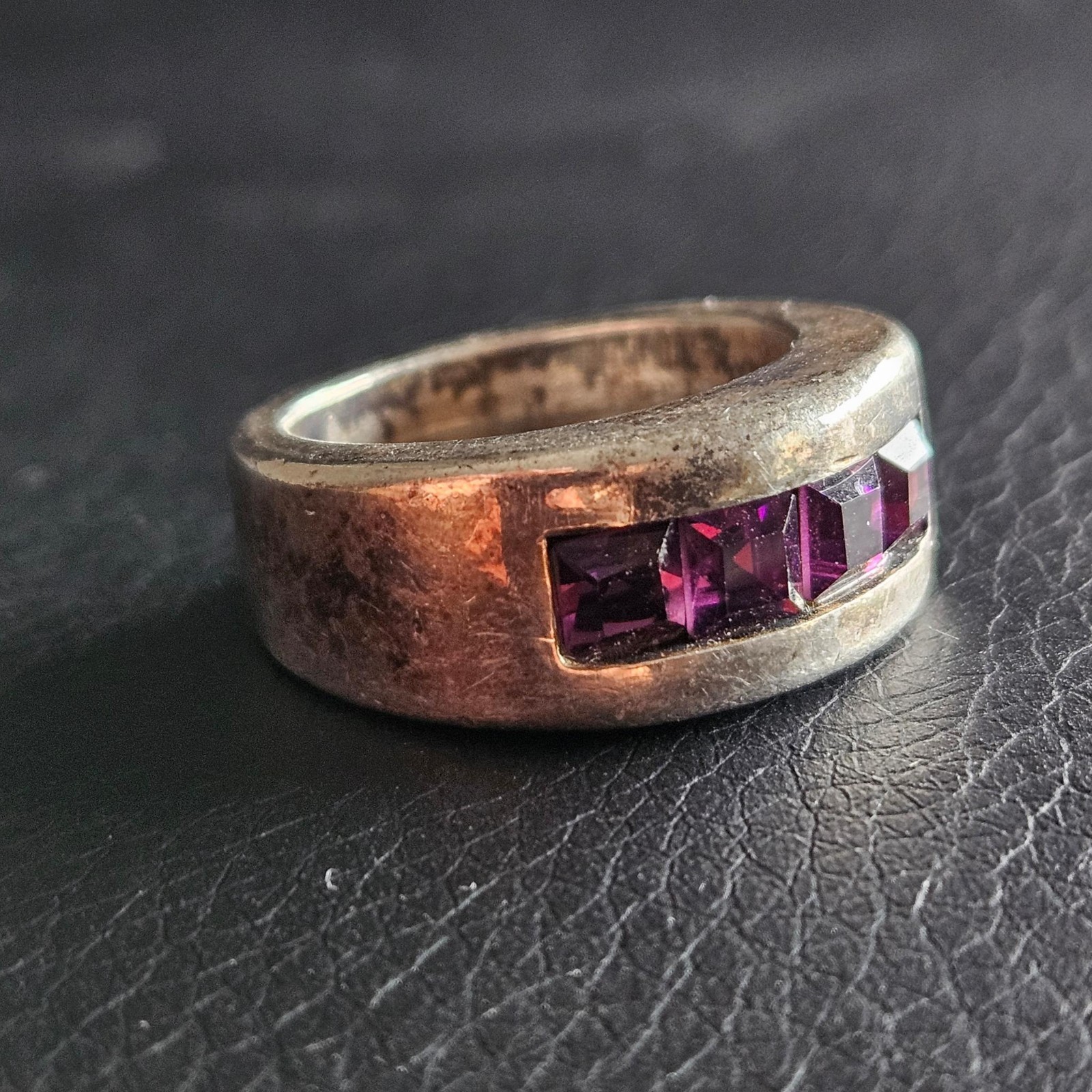 Purple Square Size Solid Silver Frame Four Stone … - image 2