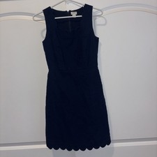 J.CREW Women's Navy Blue Sleeveless Dress Laser Cut, Scalloped Hem, Size 00