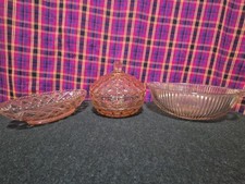 Lot Of 3 Vintage Depression-era style glass pink Candy dish bowl