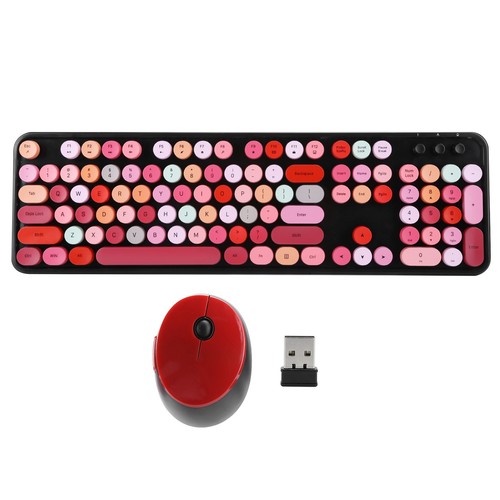 SWEET Lipstick Mixed Color Punk Keyboard Mouse Set Wireless Retro Office Gami FY - Afbeelding 13 van 23