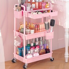 Rolling Makeup Organizer Cart 3 Tier Pink Removable Drawer Goovilla Stable Floor