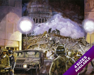 NATIONAL GUARD AT GROUND ZERO SEPTEMBER 11 PAINTING US HISTORY ART CANVAS PRINT