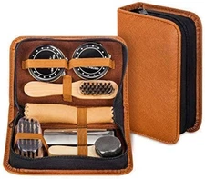 Shoe Shine Kit with PU Leather Sleek Elegant Case, 7-Piece Travel Shine... 