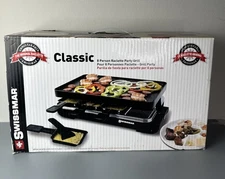 Swissmar Classic Raclette Grill - Red Non-Stick Reversible - 8 Person 6 Pans